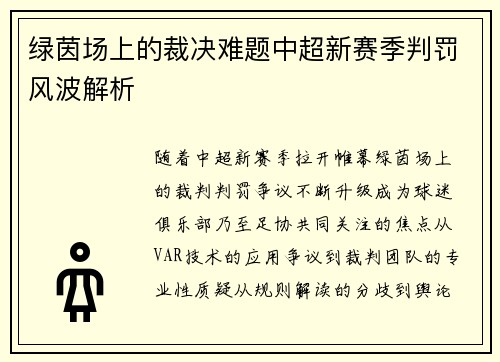 绿茵场上的裁决难题中超新赛季判罚风波解析